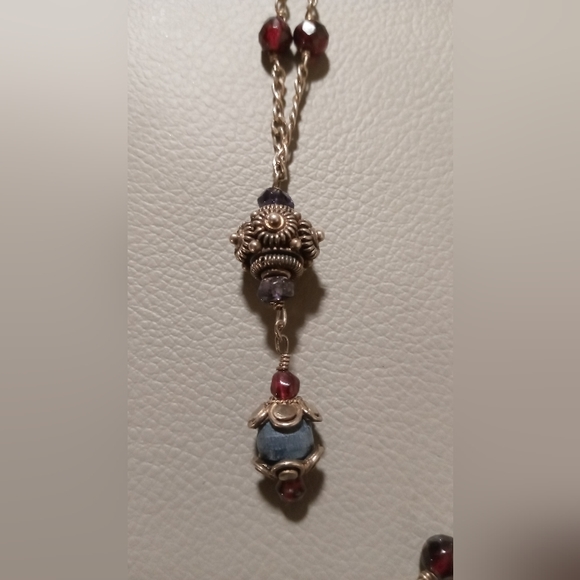 Sterling silver red crystal Bombay style necklace toggle clasp . - Picture 2 of 7